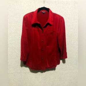 CYNTHIA MAX Red Button Down Long Sleeve Shirt Jacket Blouse Size L Cotton Blend
